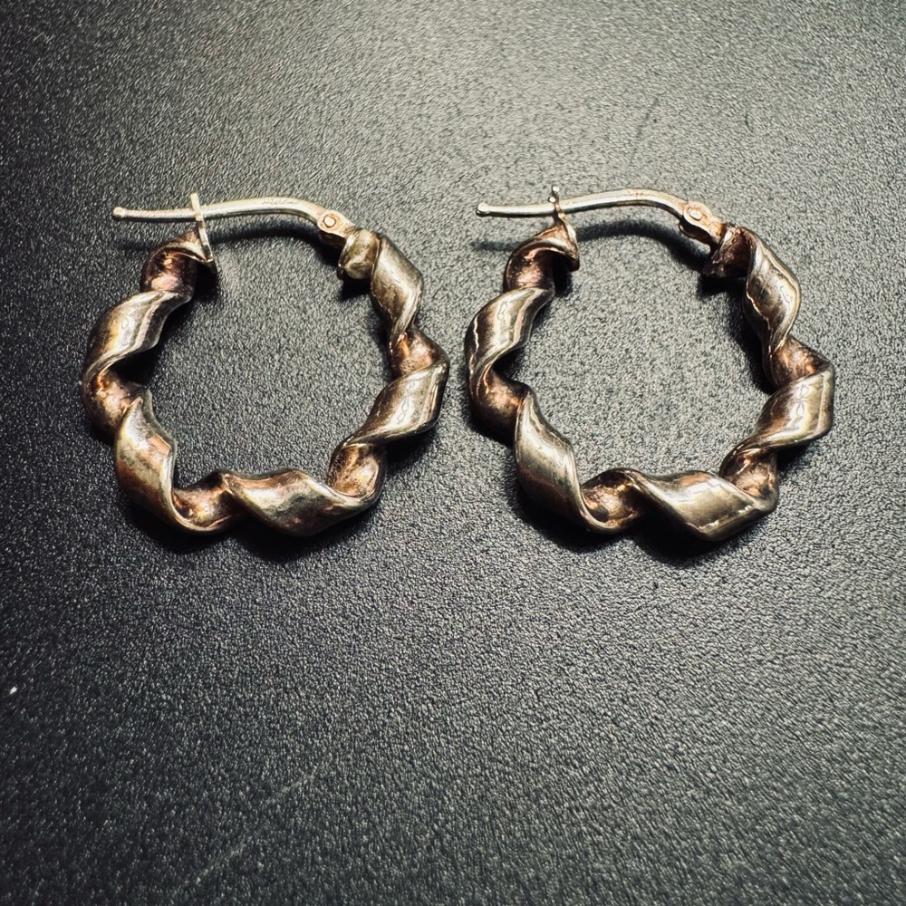 Sterling Two-Toned Twisted Hoop Earrings